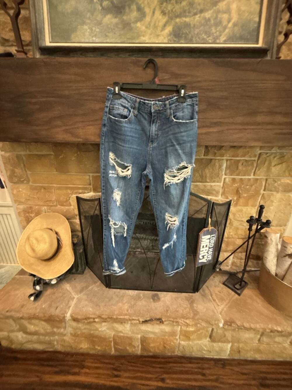 Cello Distressed Boyfriend Jeans with Embroidered 'Regret Nothing' and Inspirati